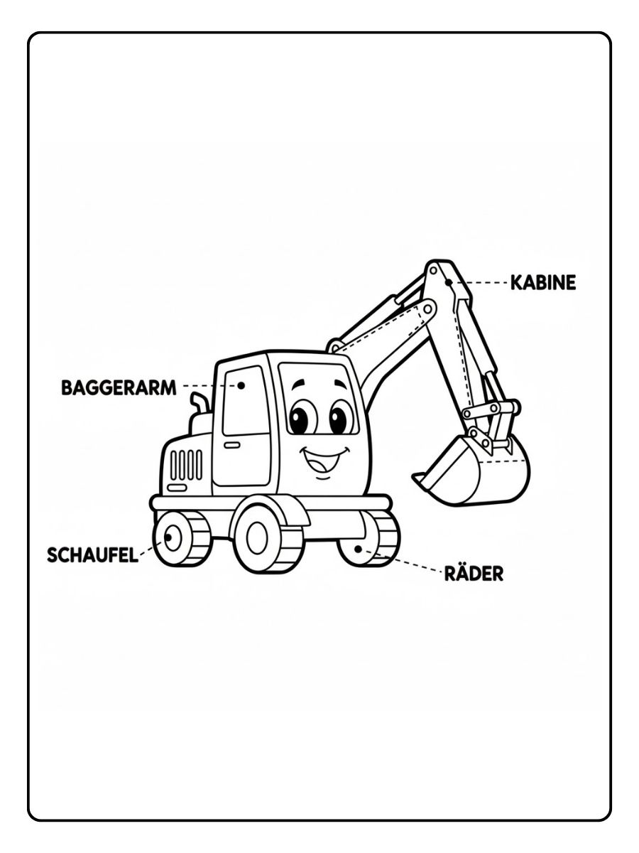 Ausmalbild Bagger für Kinder