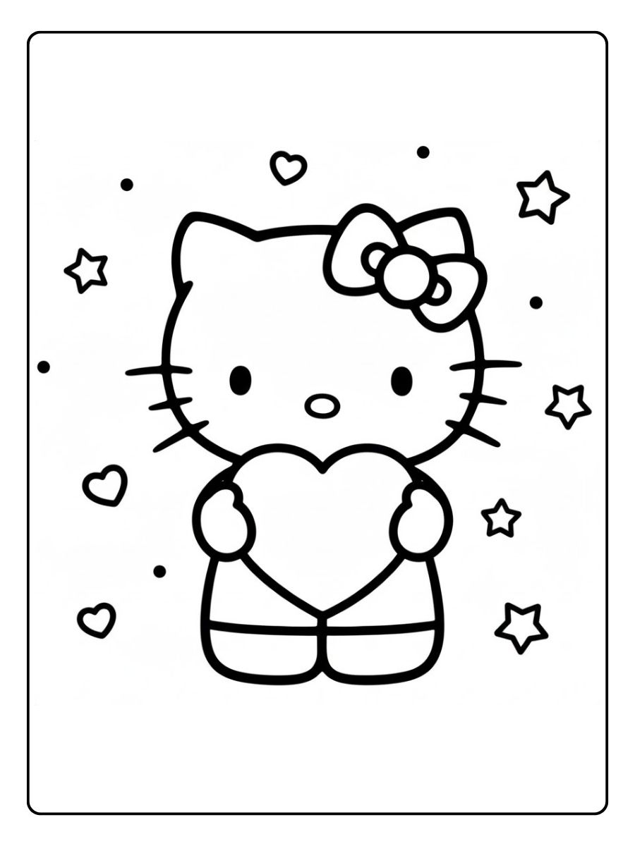 Ausmalbild Hello Kitty mit Herz