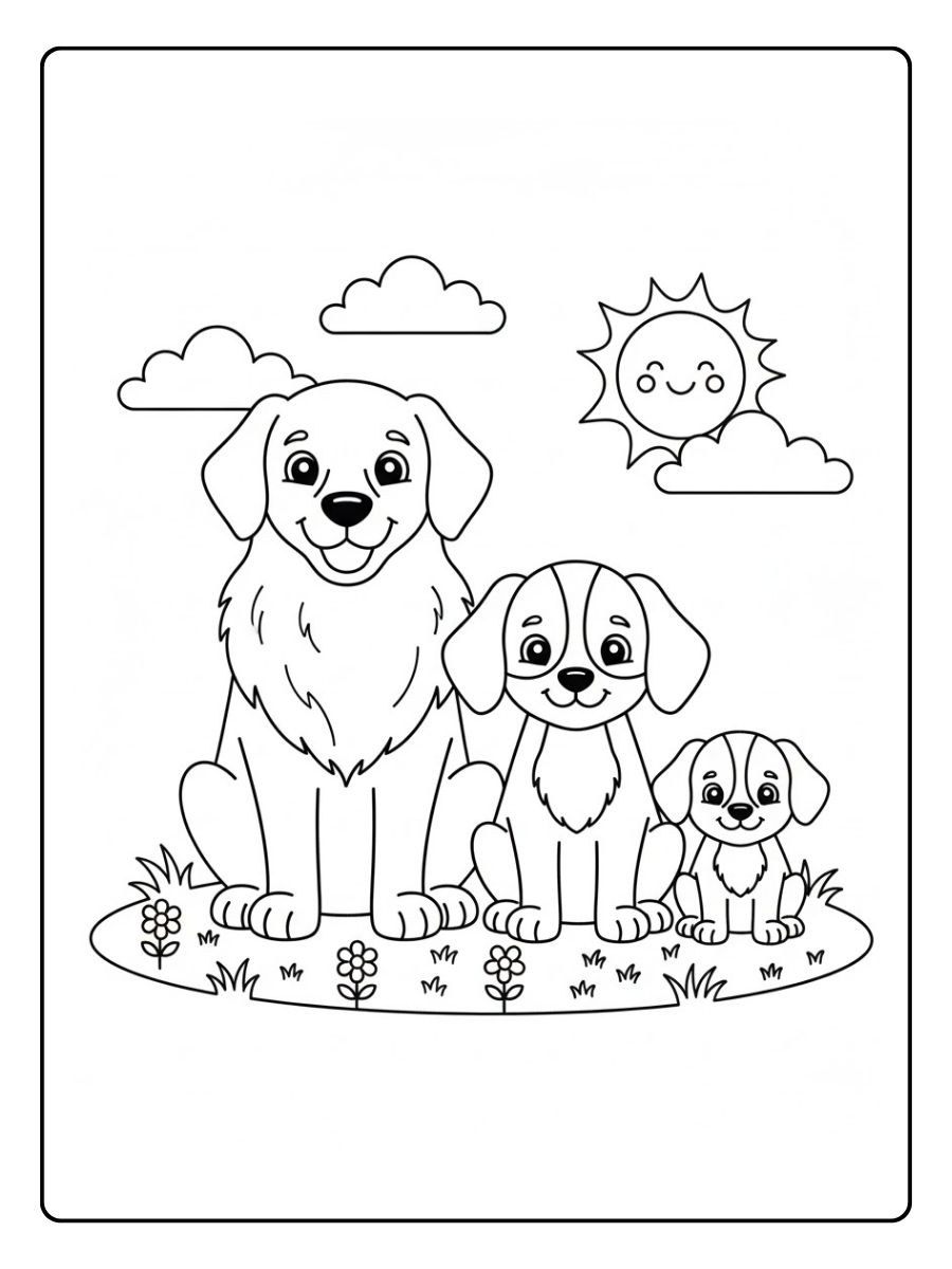 Ausmalbild Hund Familie