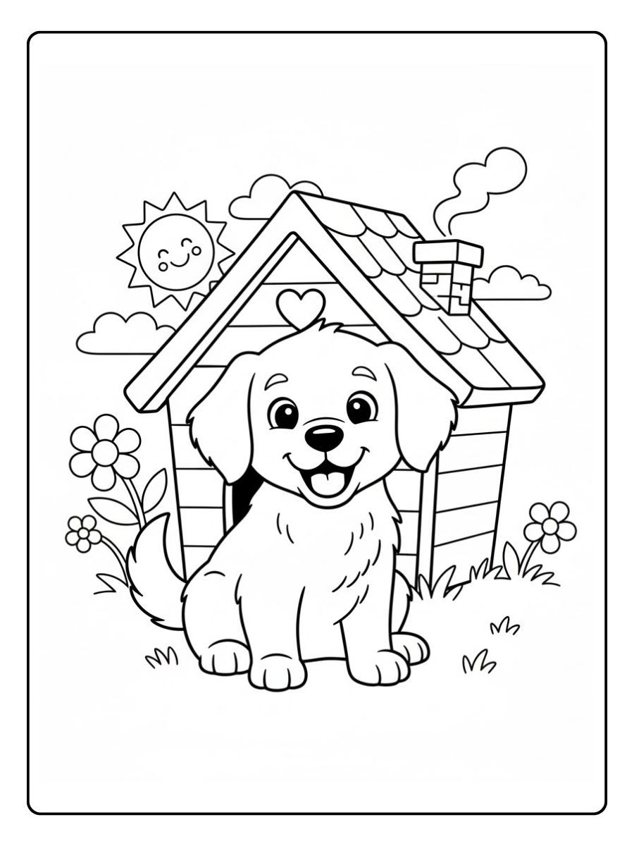 Ausmalbild Hund im Haus
