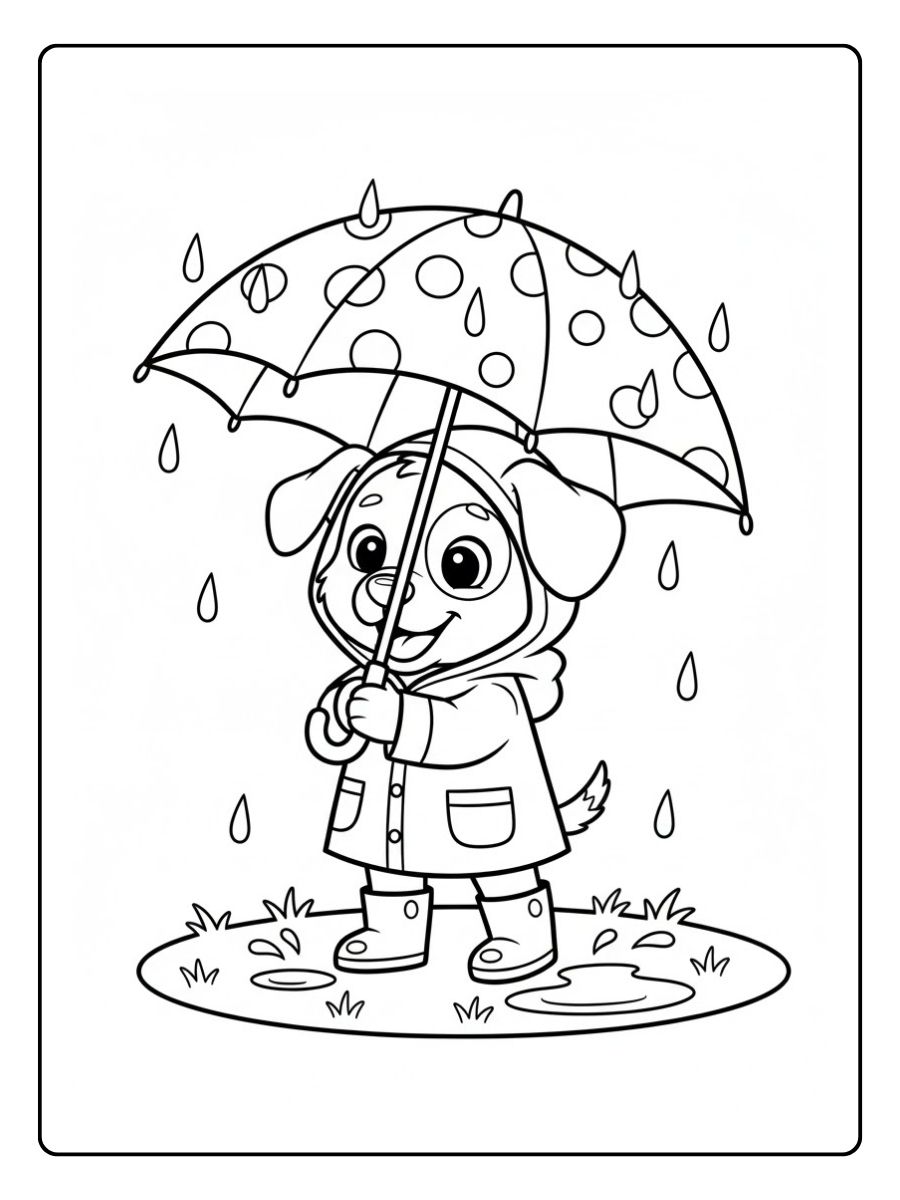 Ausmalbild Hund im Regen