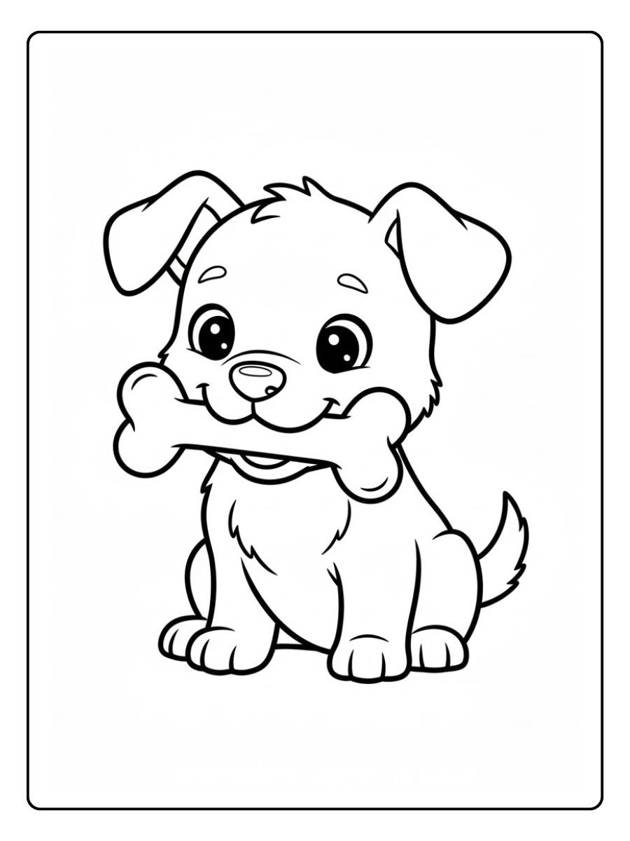 Ausmalbild Hund mit Knochen