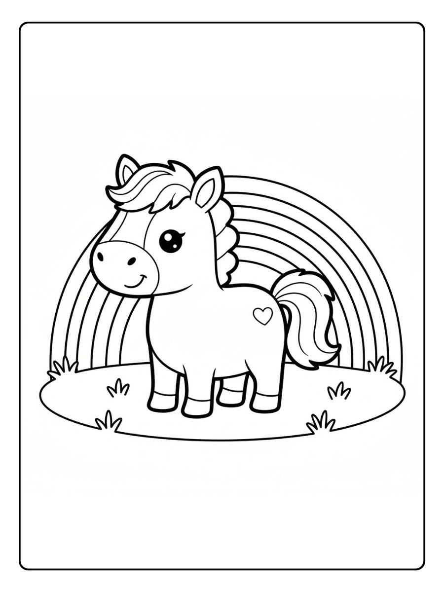 Ausmalbild Pferd im Regenbogenfeld