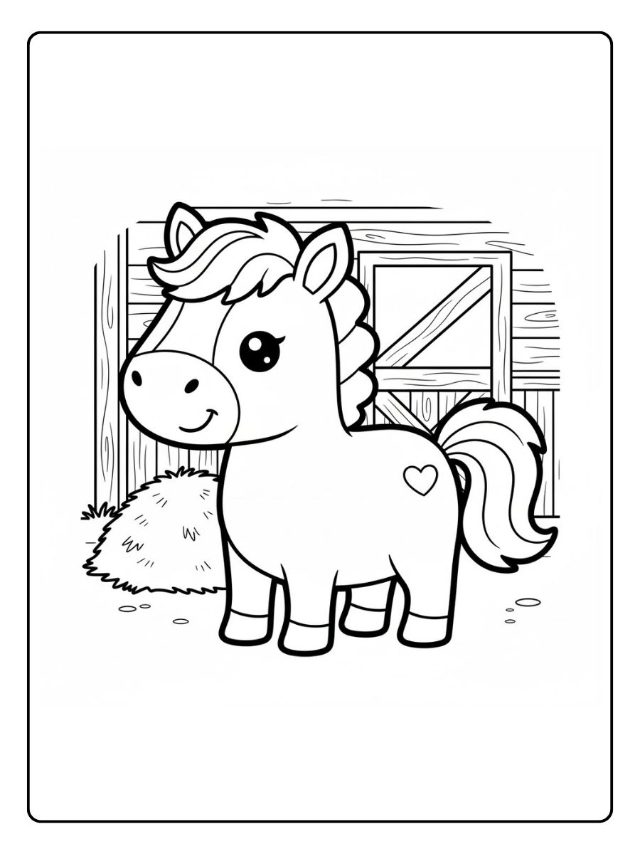 Ausmalbild Pferd im Stall