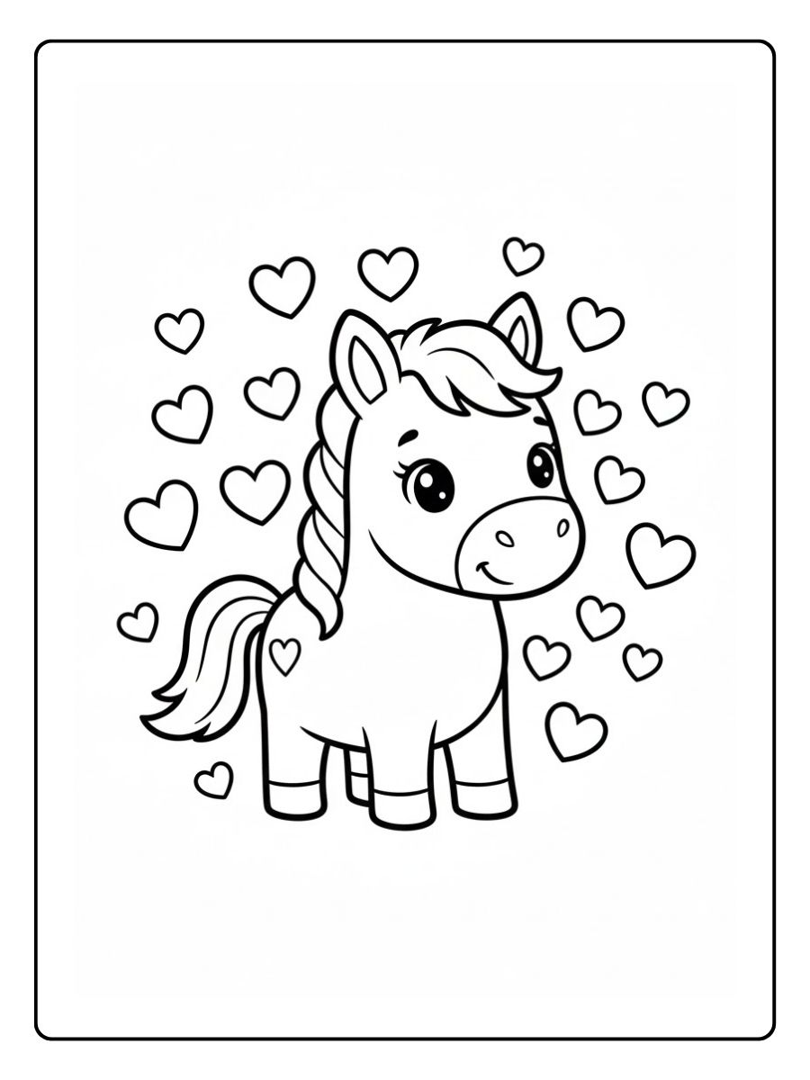 Ausmalbild Pferd mit Herz