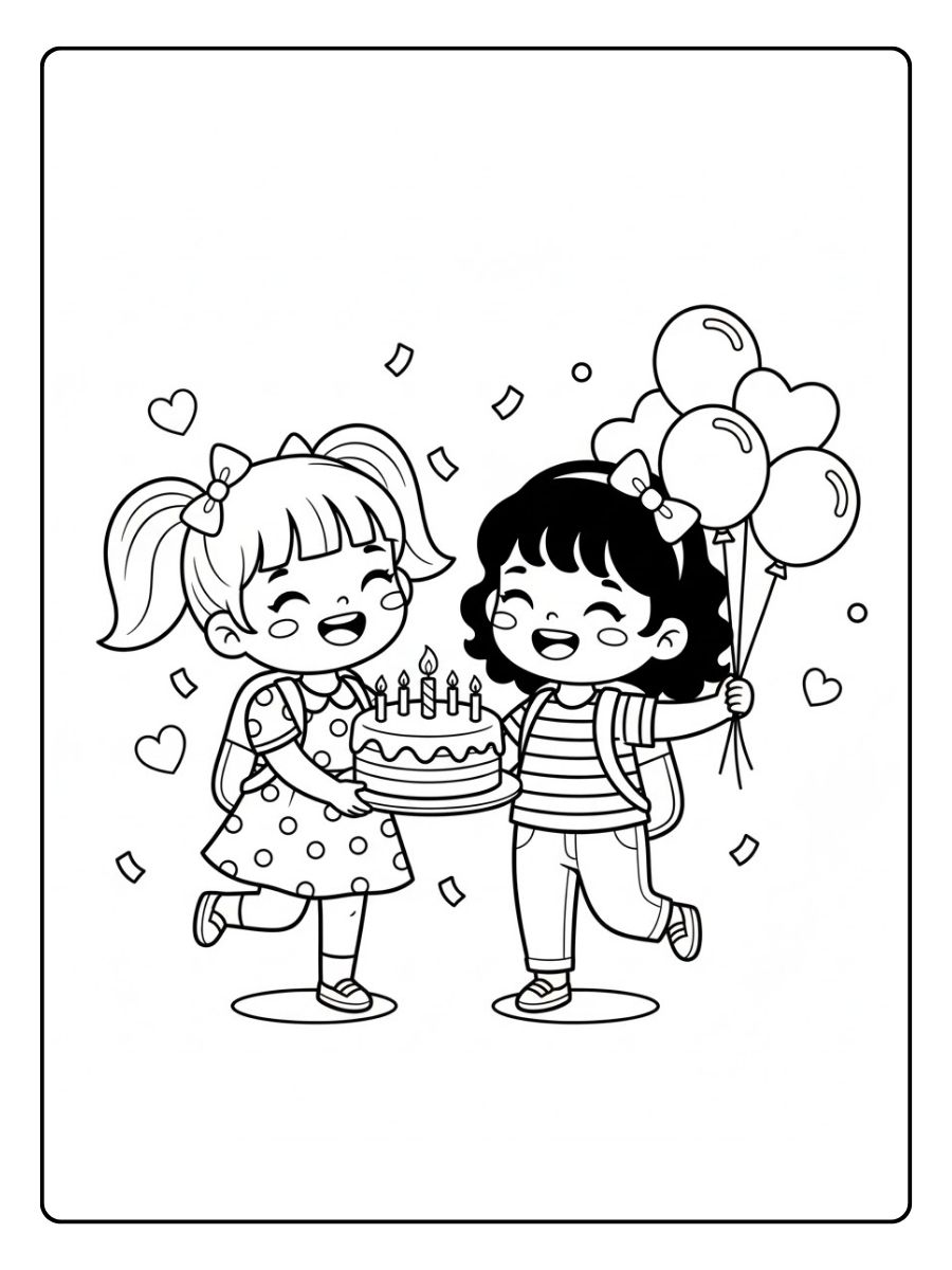 Ausmalbilder Mädchen BFF Geburtstag