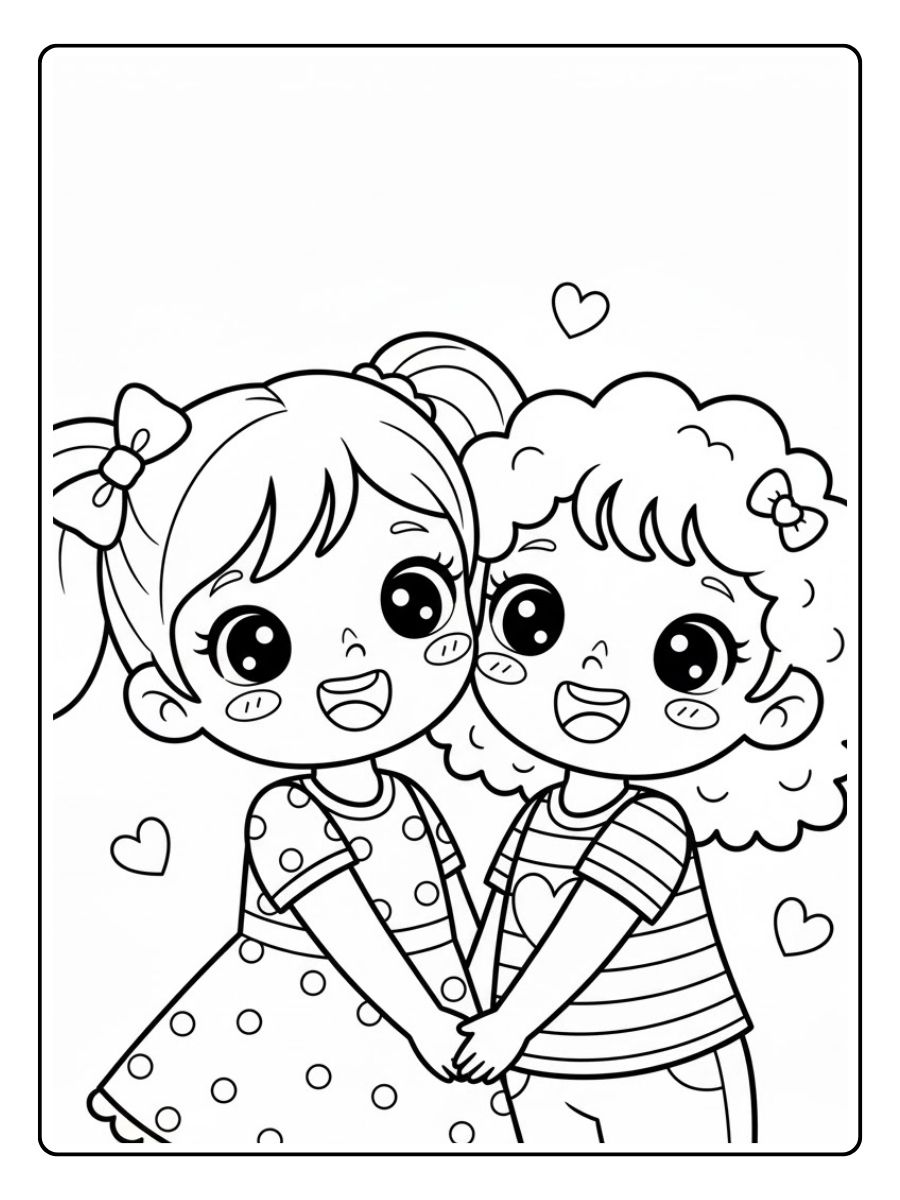 Ausmalbilder Mädchen BFF Hand in Hand