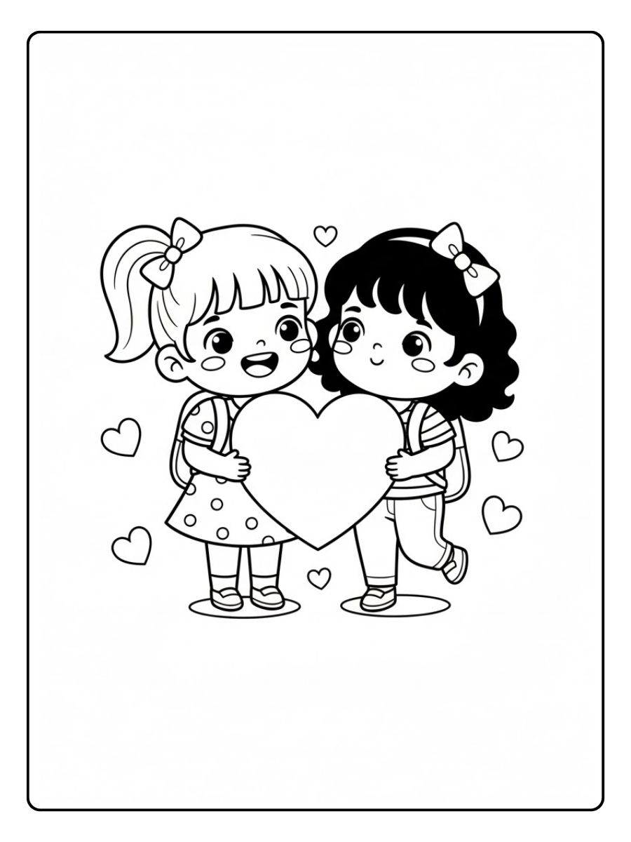 Ausmalbilder Mädchen BFF Herz