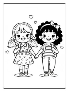 Ausmalbilder Mädchen BFF Schulfreunde