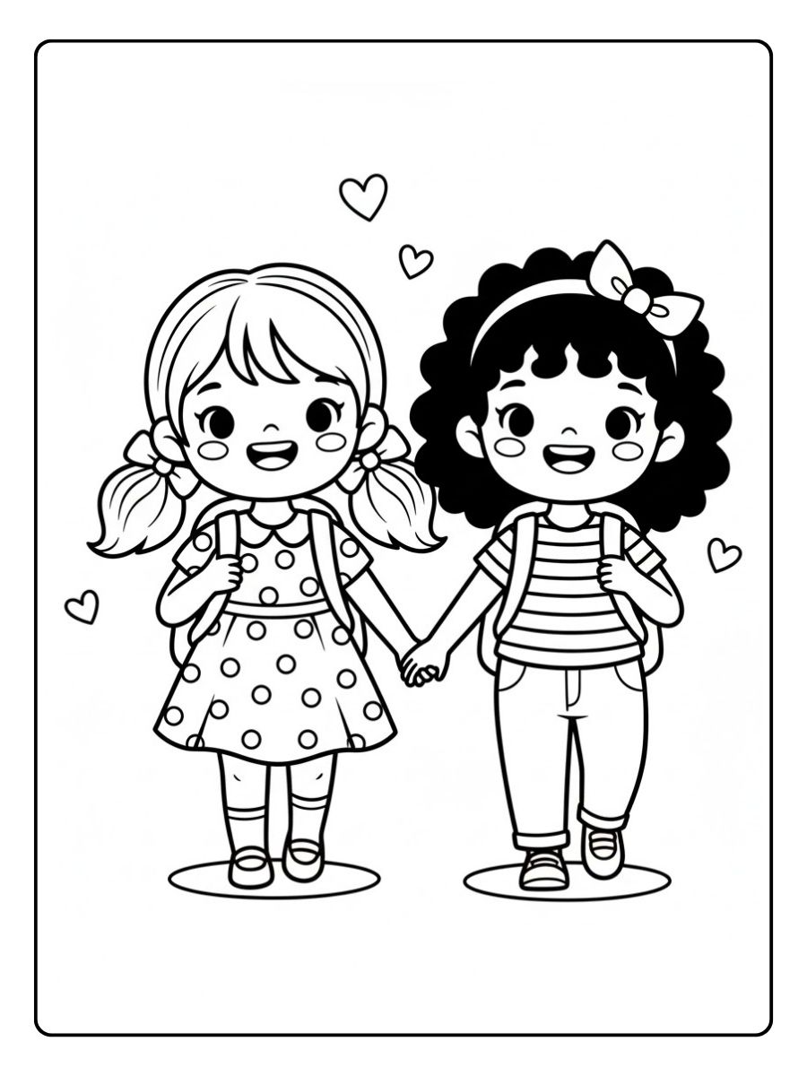 Ausmalbilder Mädchen BFF Schulfreunde