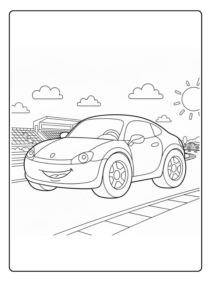 Ausmalbilder Sportwagen Rennstrecke