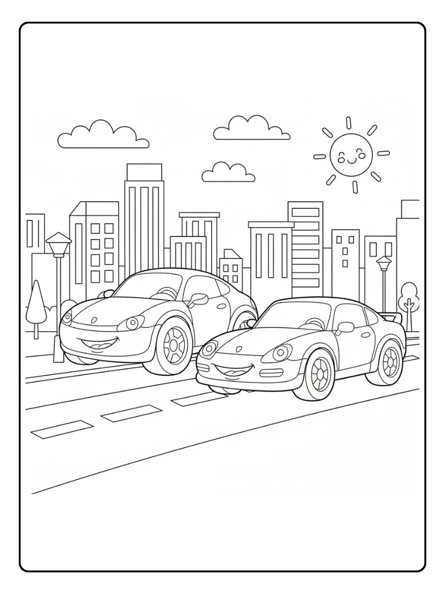 Ausmalbilder Sportwagen mit zwei Autos