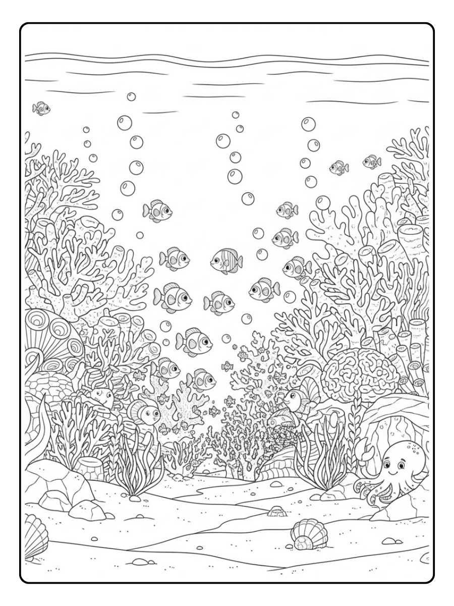 Ausmalbilder Unterwasserwelt Korallenriff