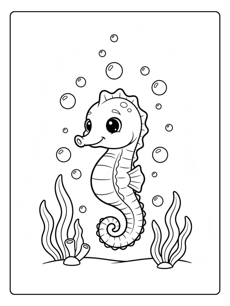 Ausmalbilder Unterwasserwelt Seepferdchen