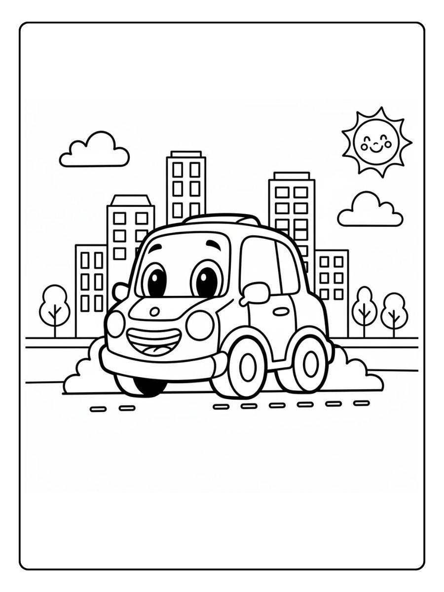 Auto in der Stadt Ausmalbild