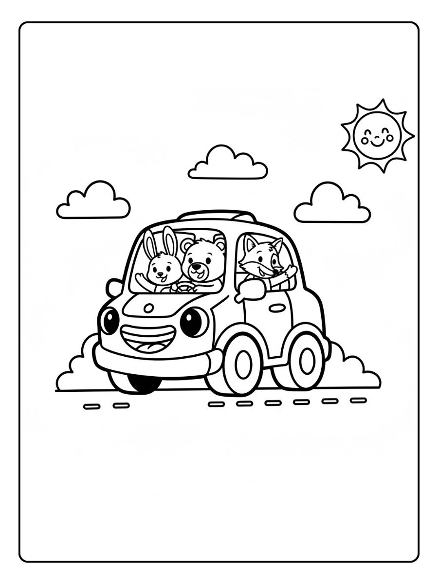 Auto mit Tieren Ausmalbild