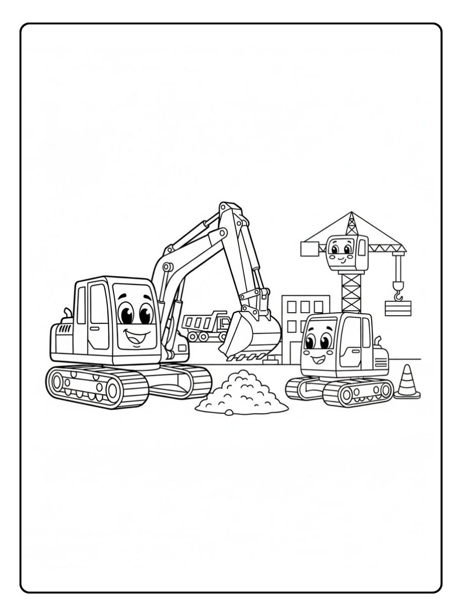 Bagger und Kran Ausmalbild