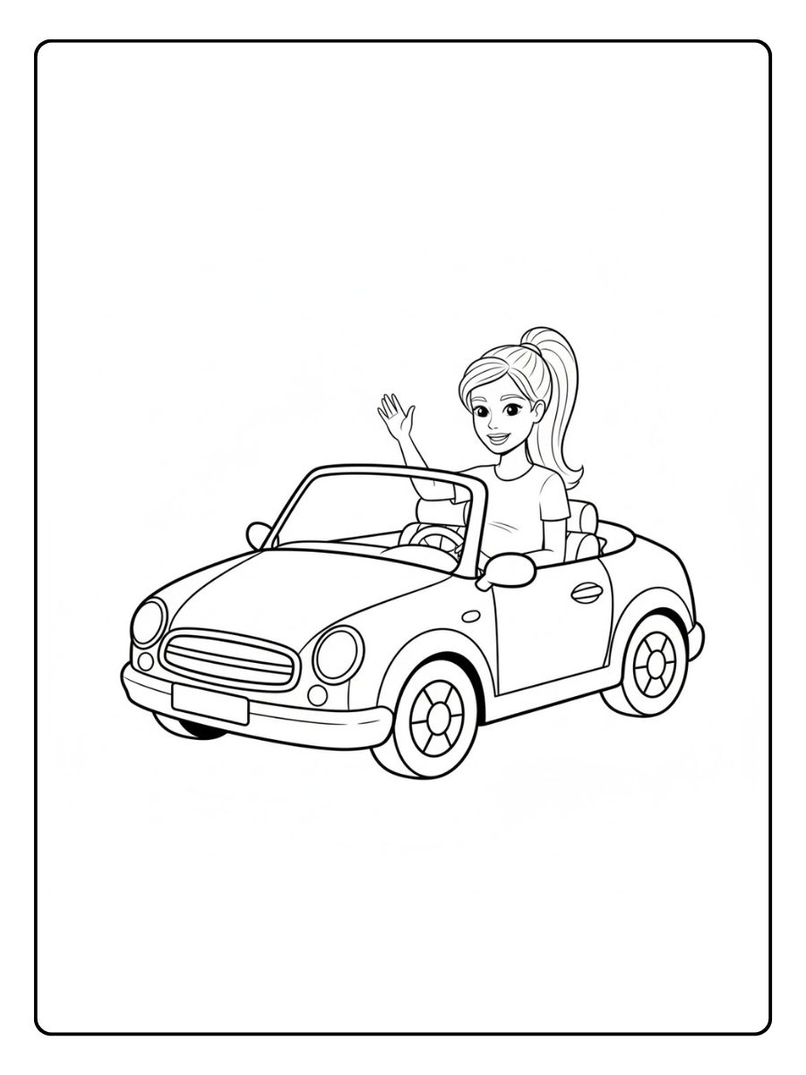 Barbie im Auto Ausmalbilder