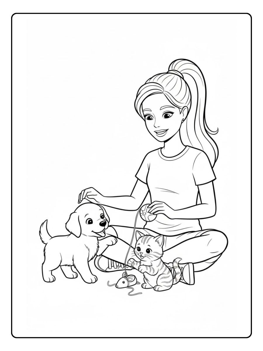 Barbie mit Haustieren Ausmalbilder
