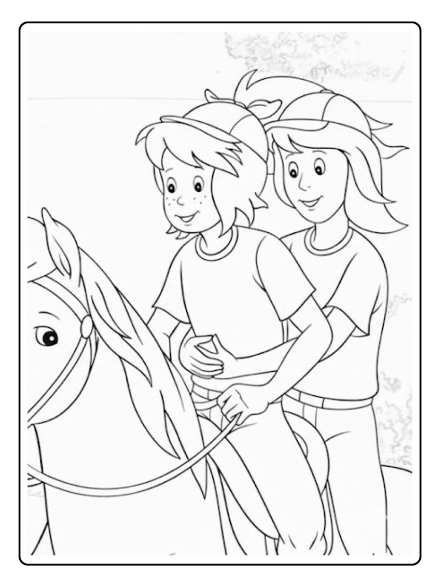 Bibi und Tina auf dem Pferd Ausmalbilder