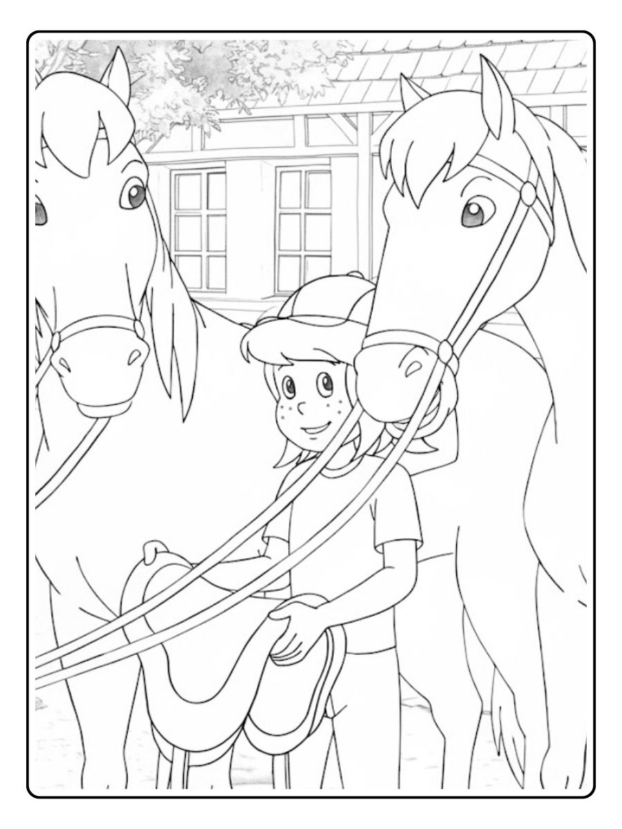 Bibi und Tina führen Pferd Ausmalbilder