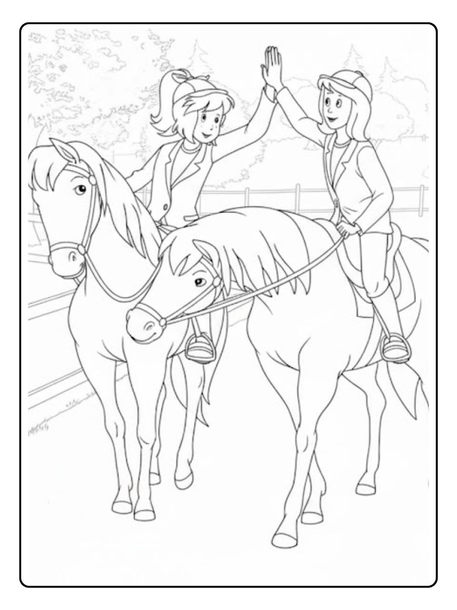 Bibi und Tina klatschen Hände Ausmalbilder