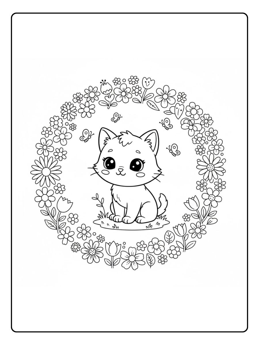 Blumen Ausmalbild Katze