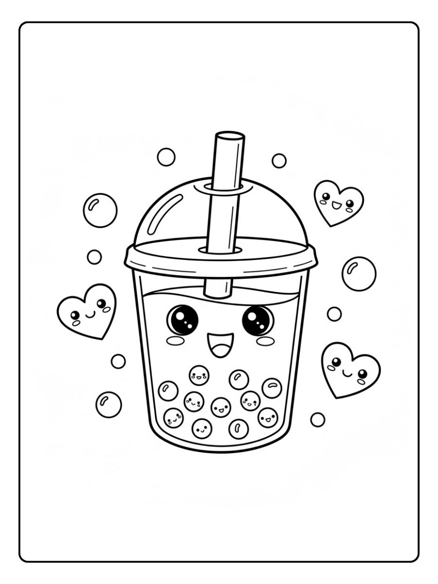 Bubble Tea Ausmalbilder Herzmotiv