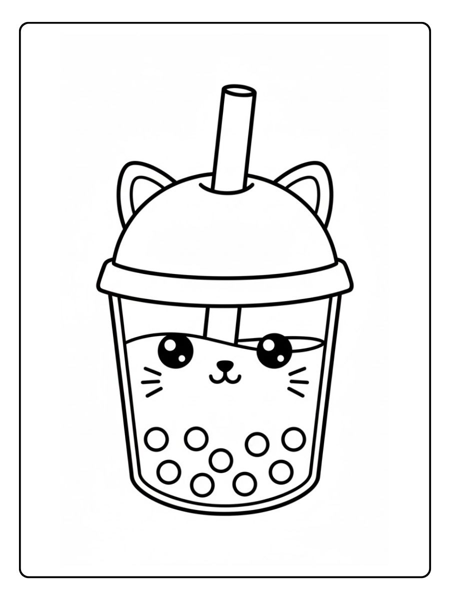 Bubble Tea Ausmalbilder mit Tiermotiv