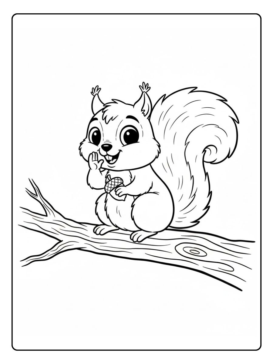 Eichhörnchen Ausmalbild auf dem Ast