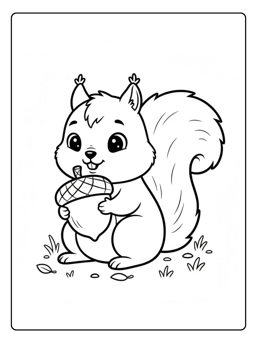 Eichhörnchen Ausmalbild mit Eichel