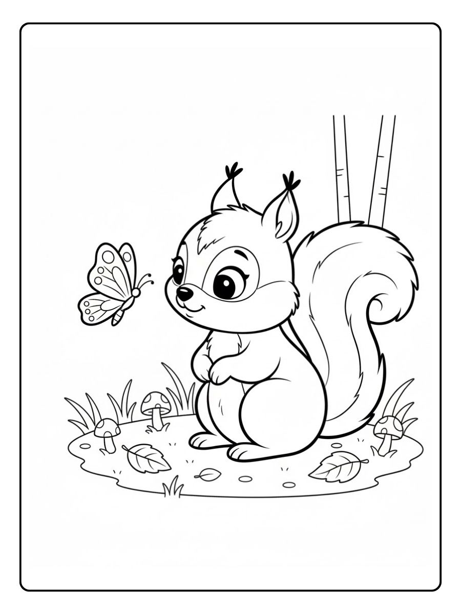 Eichhörnchen Ausmalbild mit Schmetterling