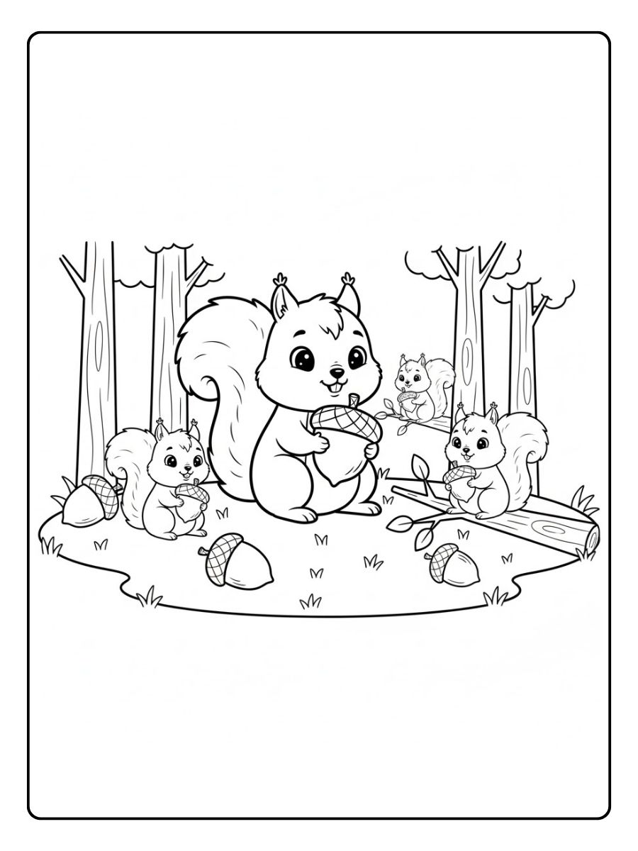 Eichhörnchen Familie Ausmalbild