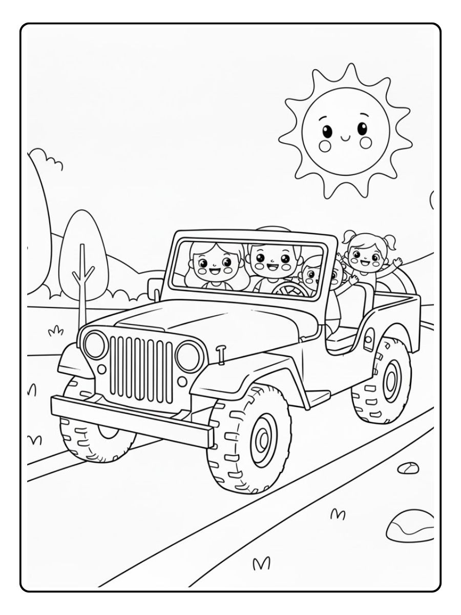 Familien Jeep Ausmalbild