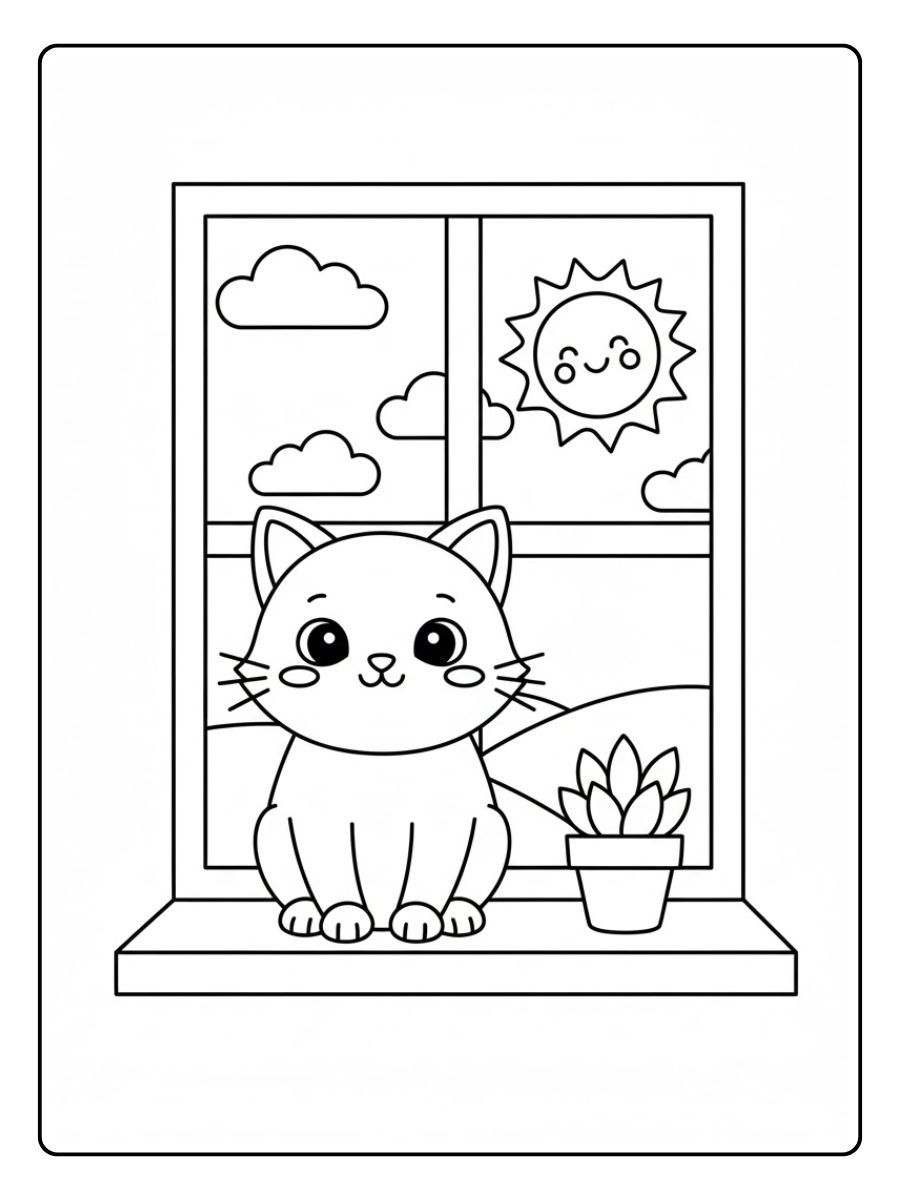 Fensterblick Ausmalbild Katze