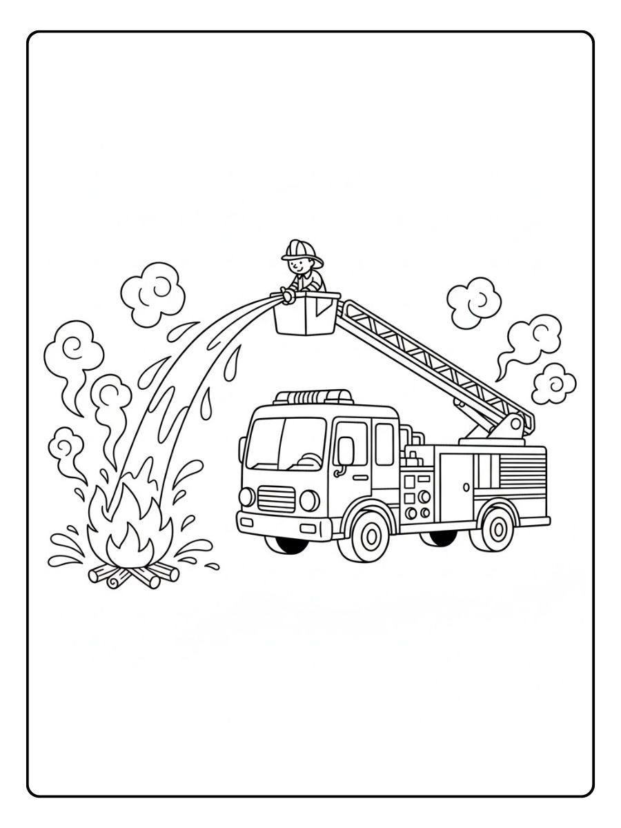 Feuerwehr Ausmalbild mit Flammen