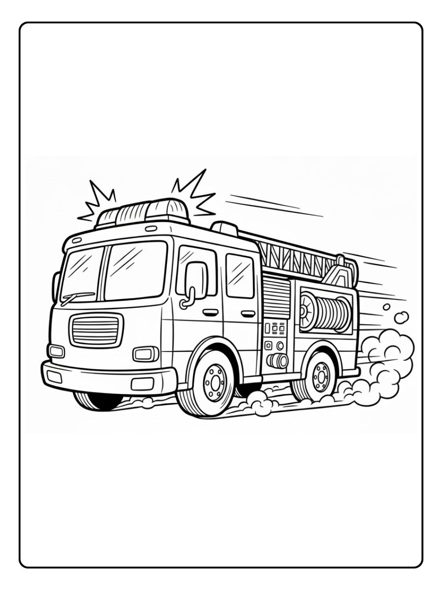 Feuerwehrauto Ausmalbild im Einsatz