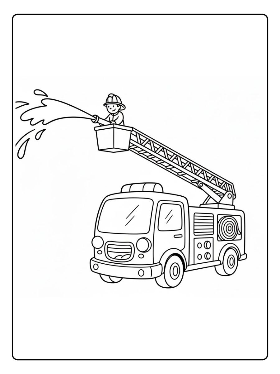 Feuerwehrauto Ausmalbild mit Leiter