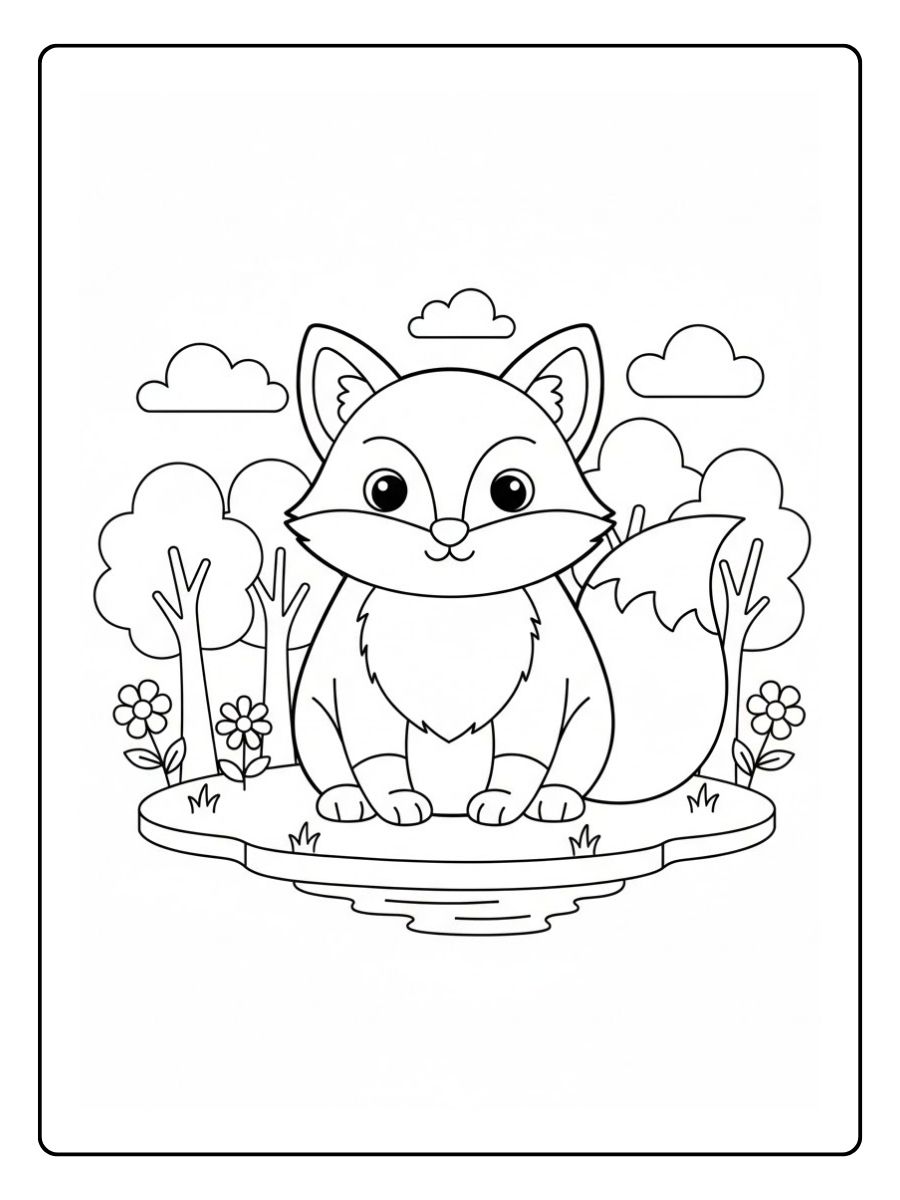 Fuchs Ausmalbild im Wald