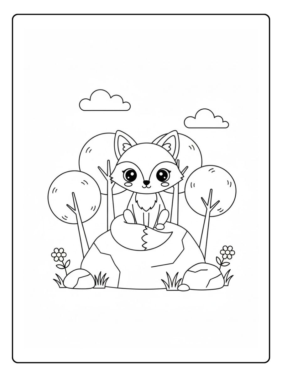 Fuchs auf Stein Ausmalbild