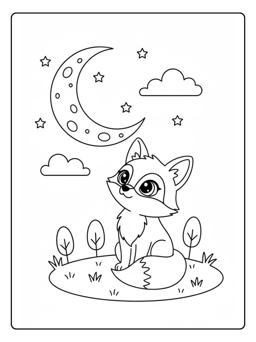 Fuchs bei Nacht Ausmalbild