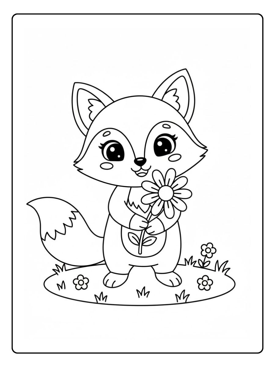Fuchs mit Blume Ausmalbild
