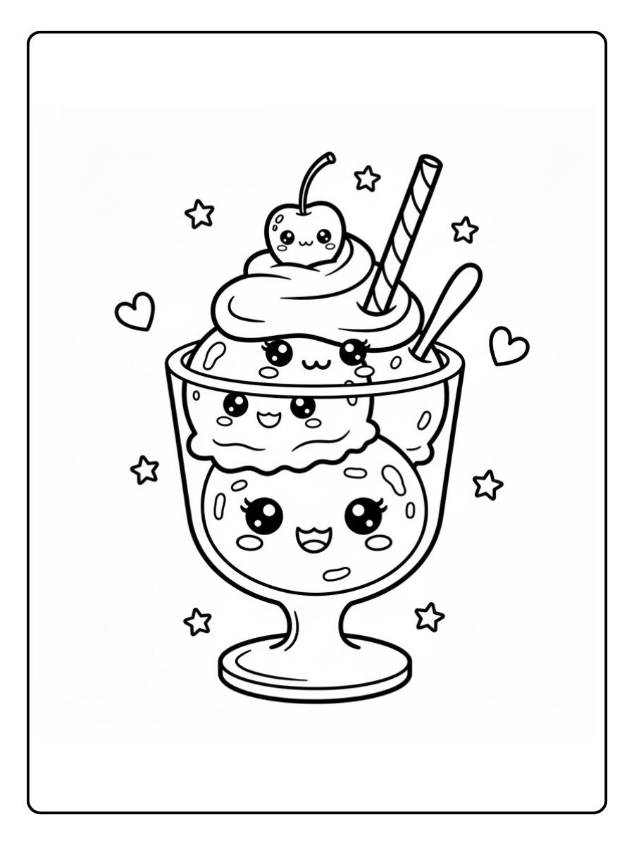 Glückliche Eisbecher Ausmalbilder Kawaii Food