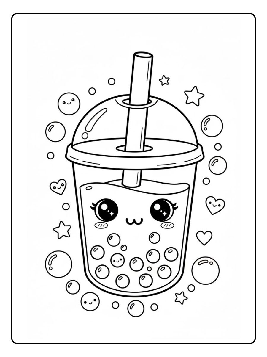 Glücklicher Bubble Tea Ausmalbilder Cup