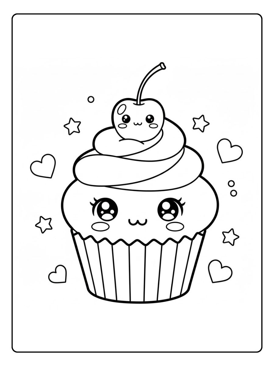 Glücklicher Cupcake Ausmalbilder Kawaii Food