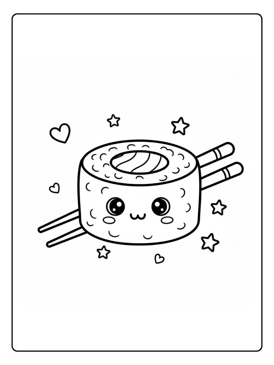 Glückliches Sushi Ausmalbilder Kawaii Food