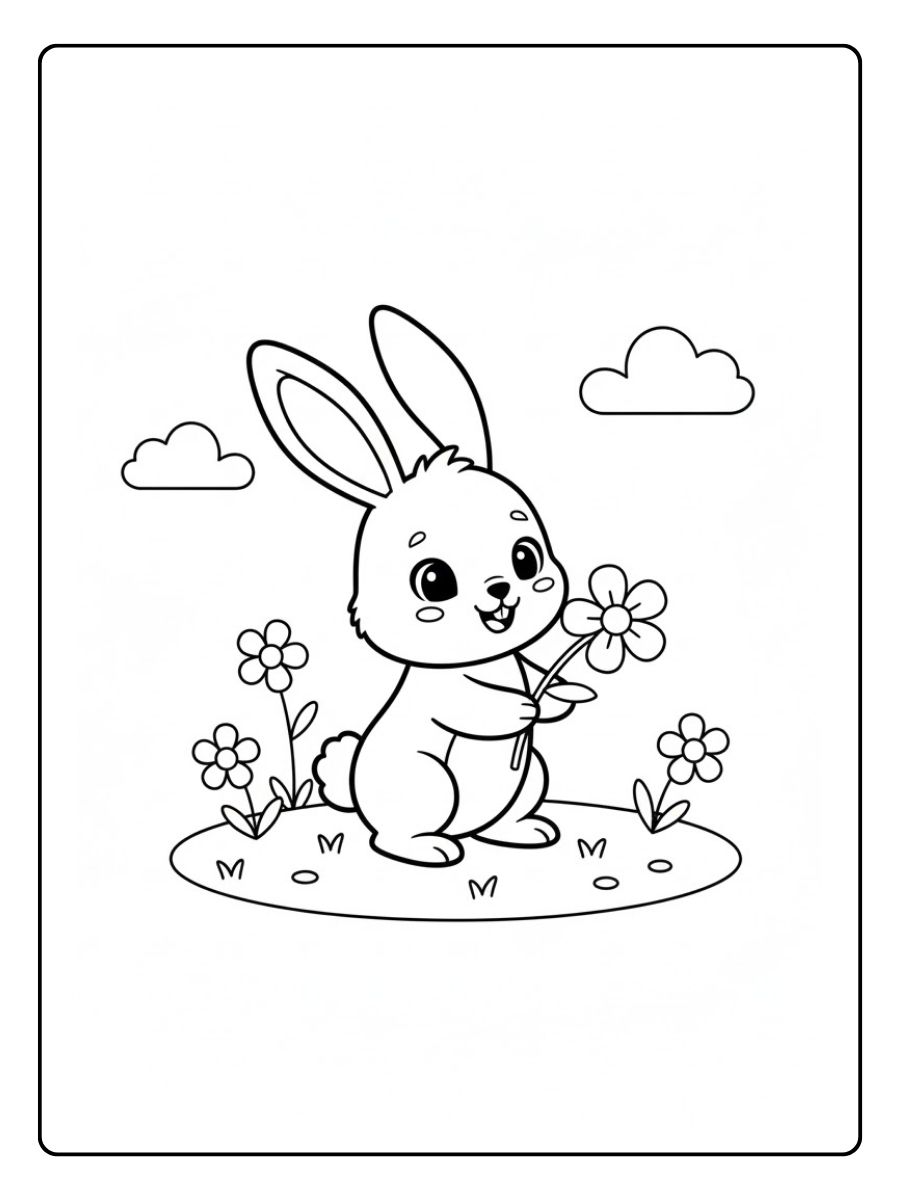 Hasen Ausmalbilder mit Blume