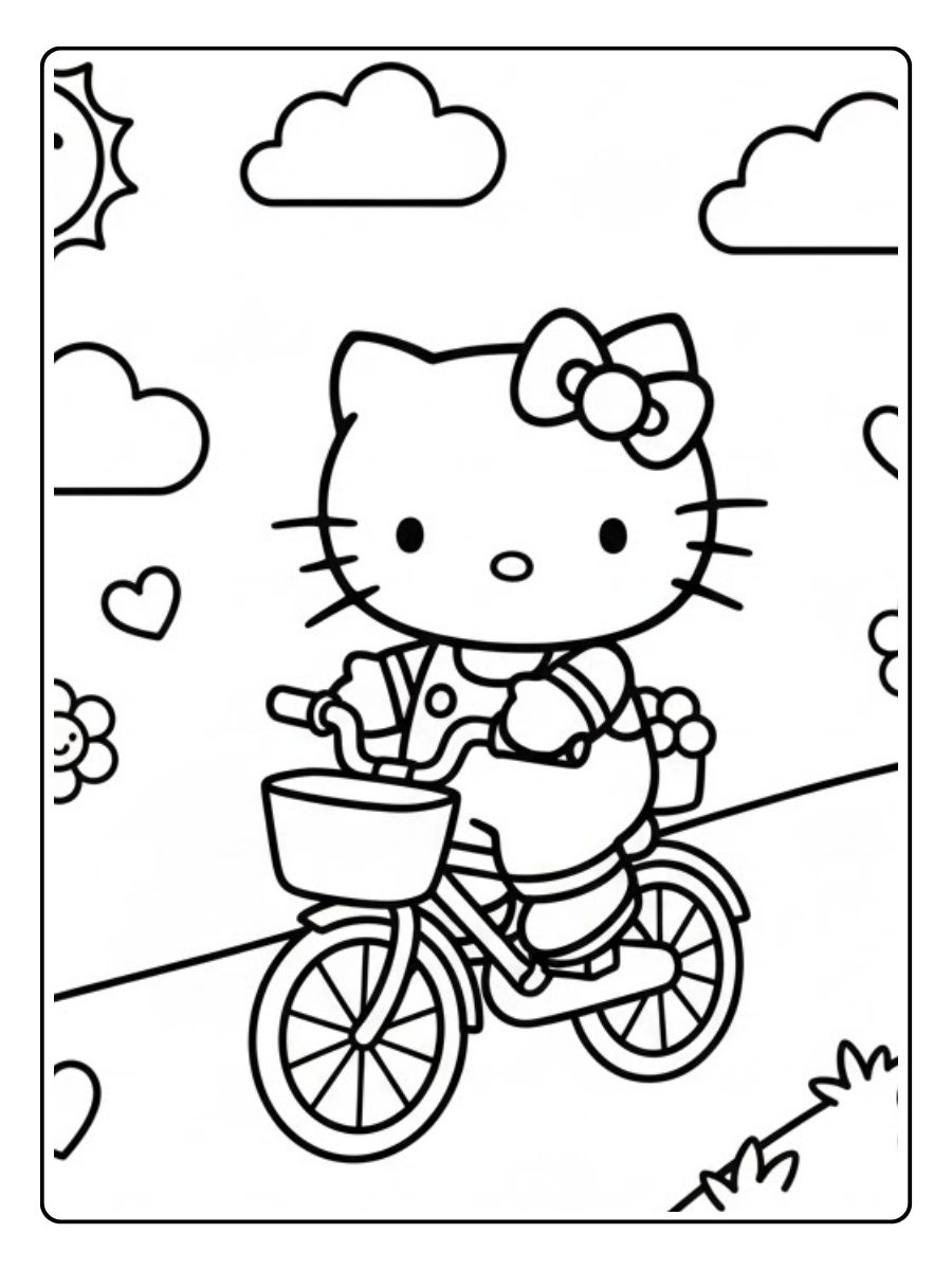 Hello Kitty auf dem Fahrrad