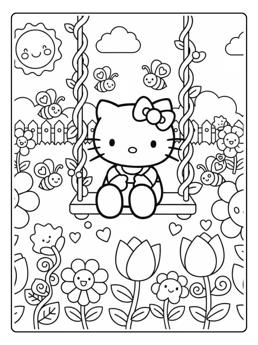 Hello Kitty spielt im Garten