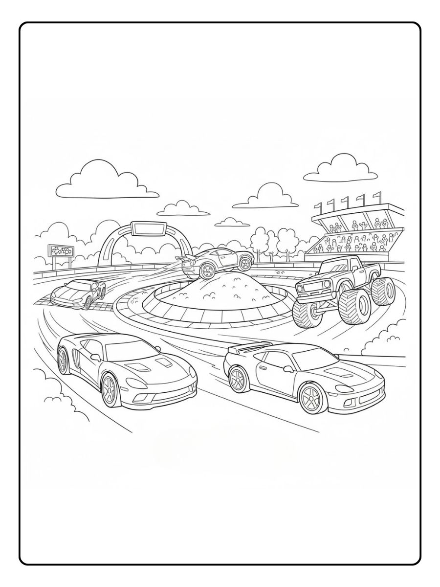 Hot Wheels Ausmalbilder Rennen mit Freunden